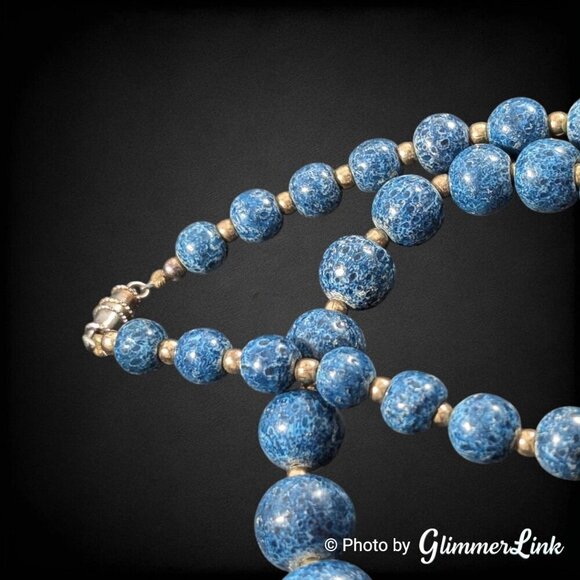 Vintage Blue Mottled Stone Graduated Chunky Beaded Necklace - Picture 10 of 13